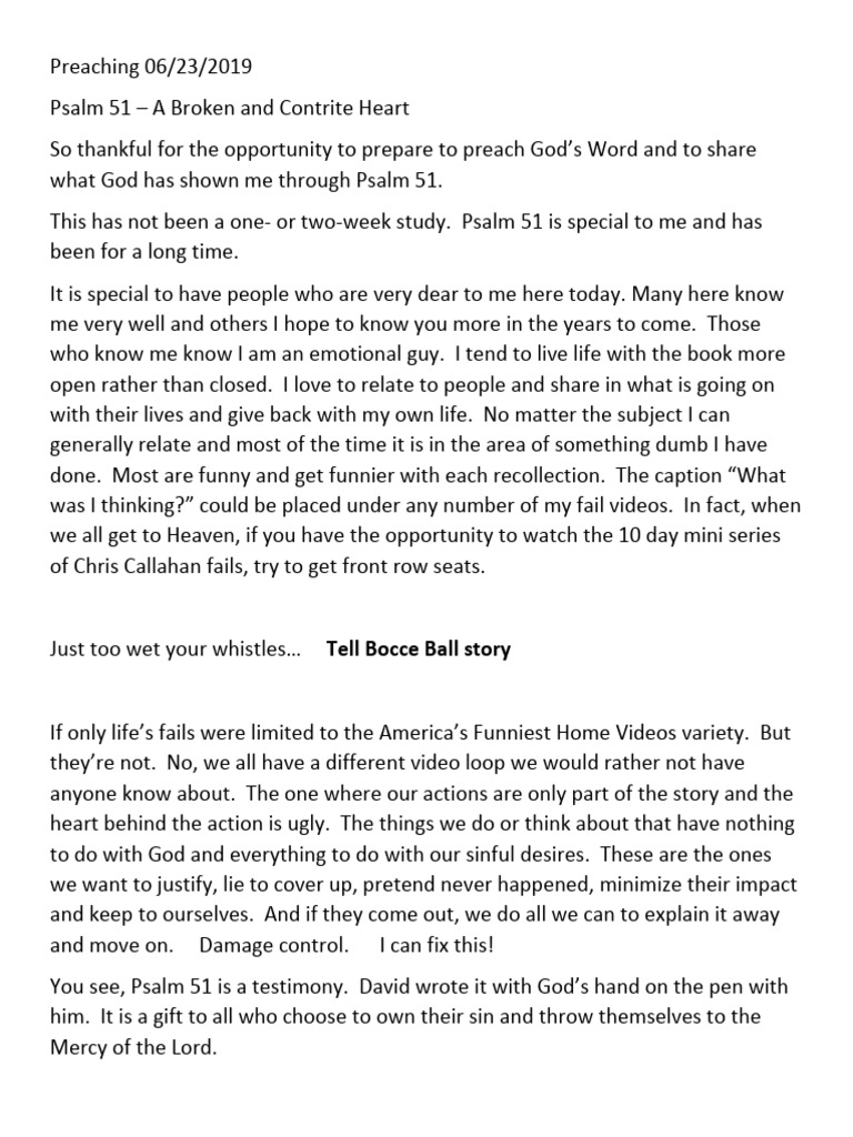 Psalm 51 Chris Callahan Notes | PDF | Books Of Samuel | David