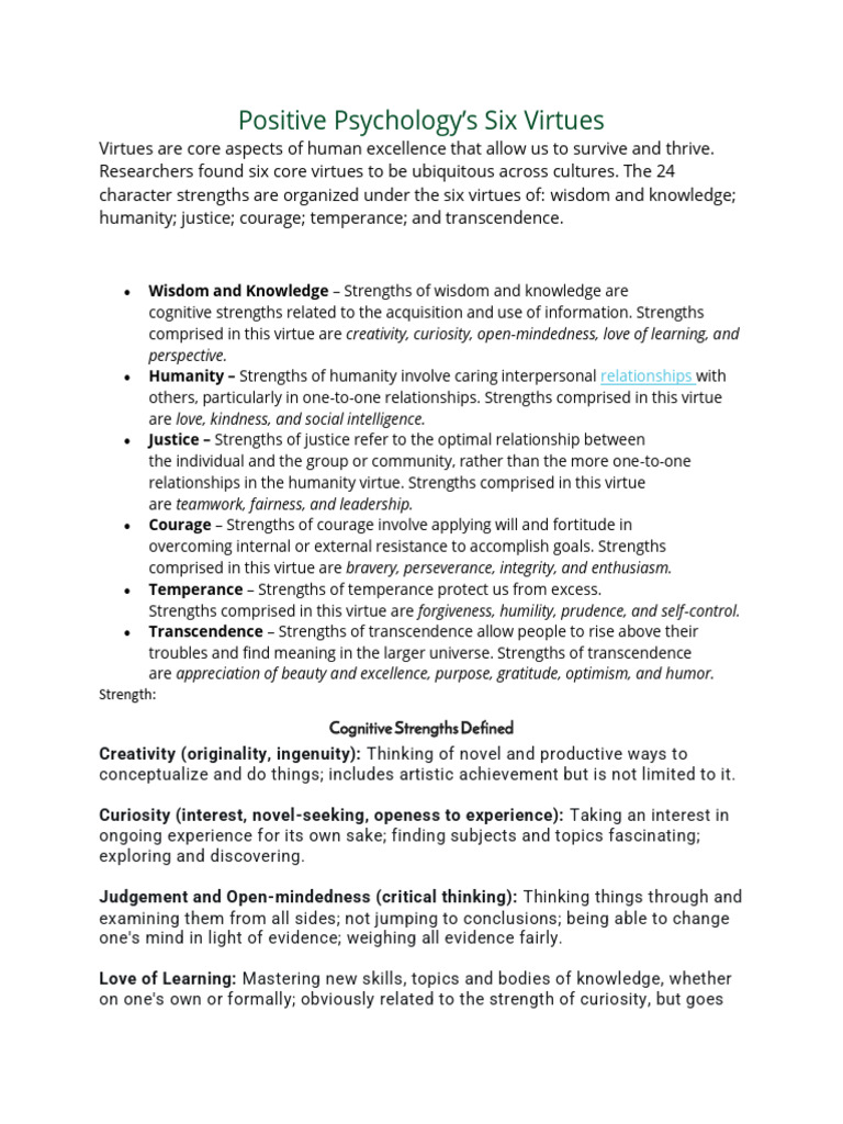 Virtues of Positive Psychology | PDF | Courage | Virtue