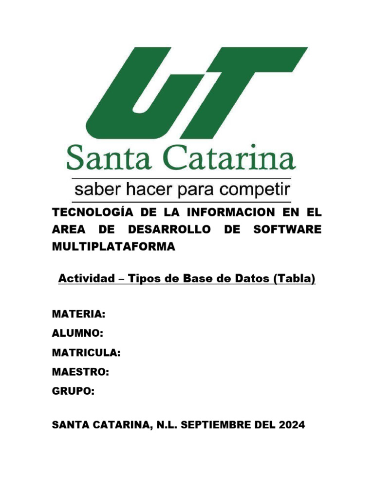 Actividad Tipos de Base de Datos (Tabla) PDF