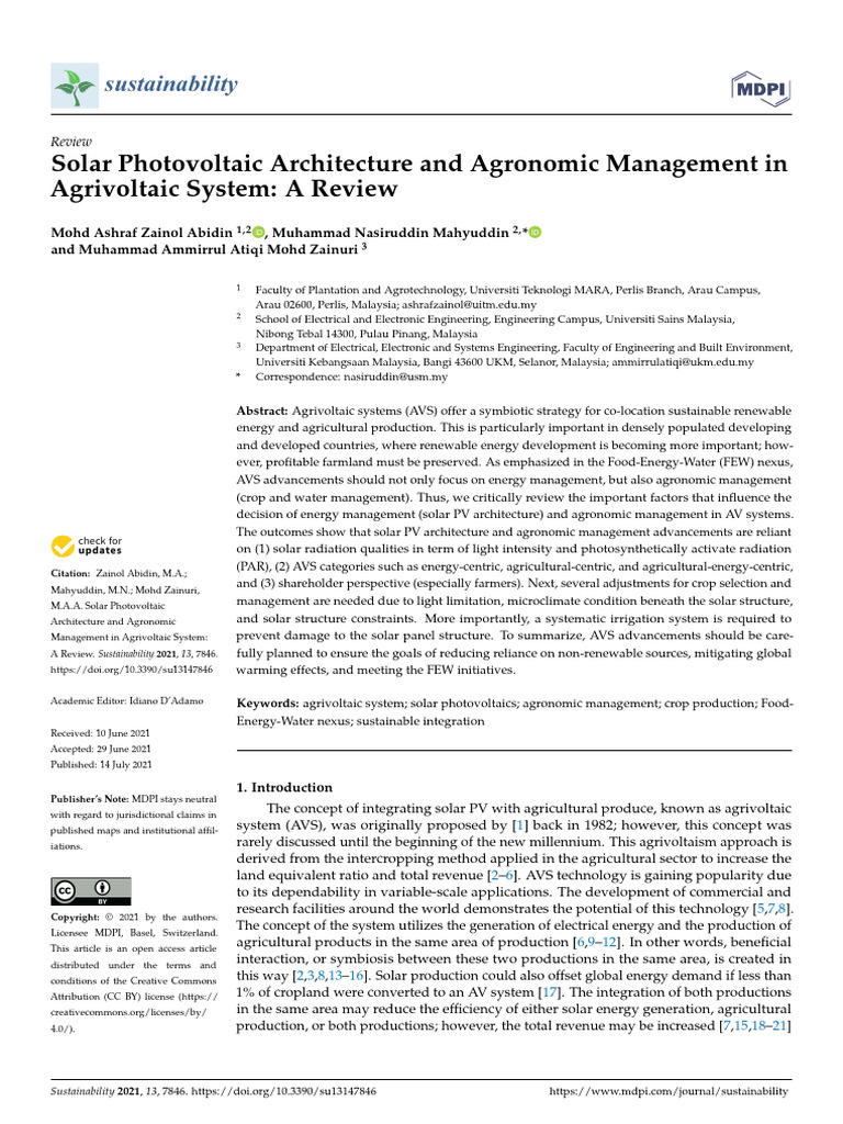 Solar Photovoltaic Architecture and Agronomic MGMT | PDF ...