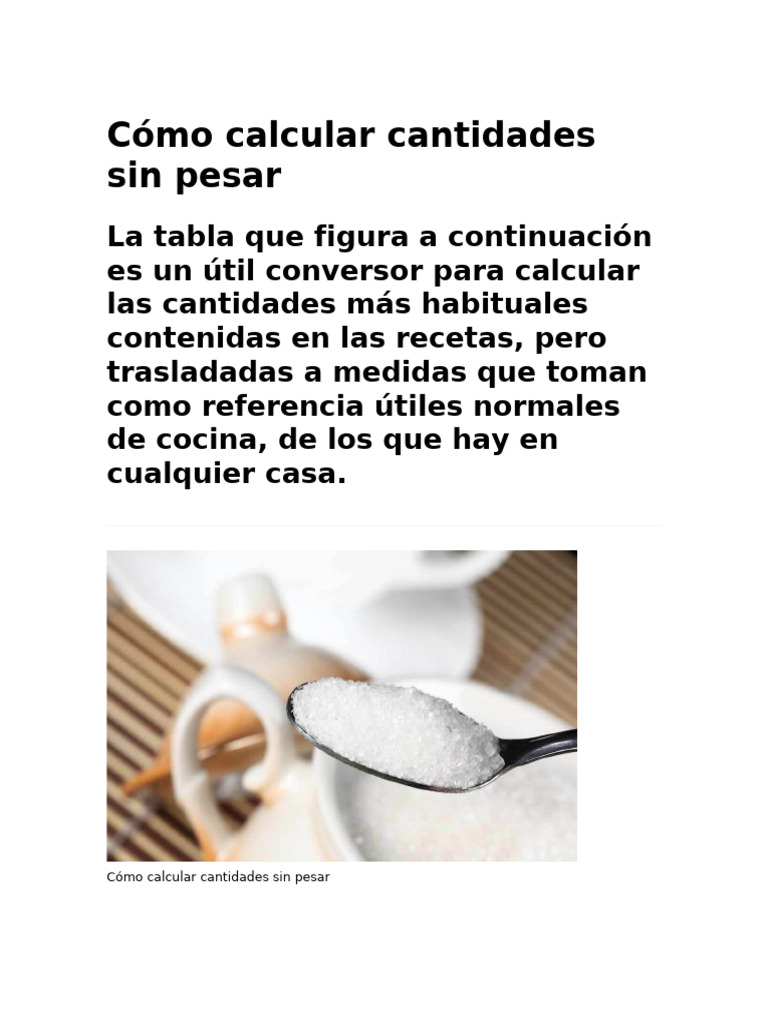 Cómo Calcular Cantidades Sin Pesar | PDF