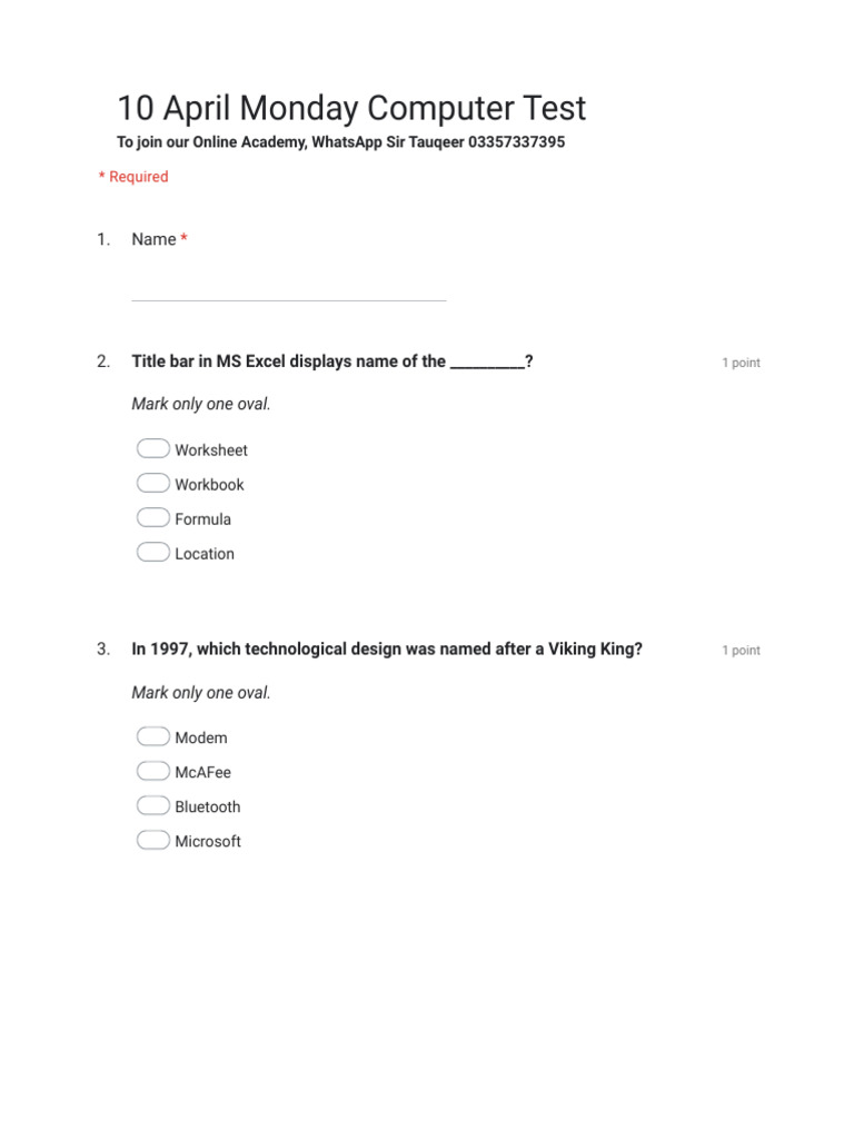 Excel Test Questions and Answers | PDF | Microsoft Excel | Spreadsheet