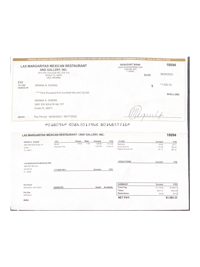 Original document printed with microprinted border on front and secure
