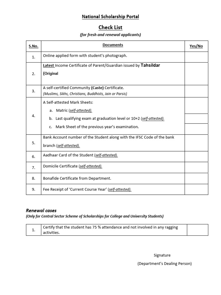 National Scholarship Portal Checklist | PDF | Career & Growth | Business