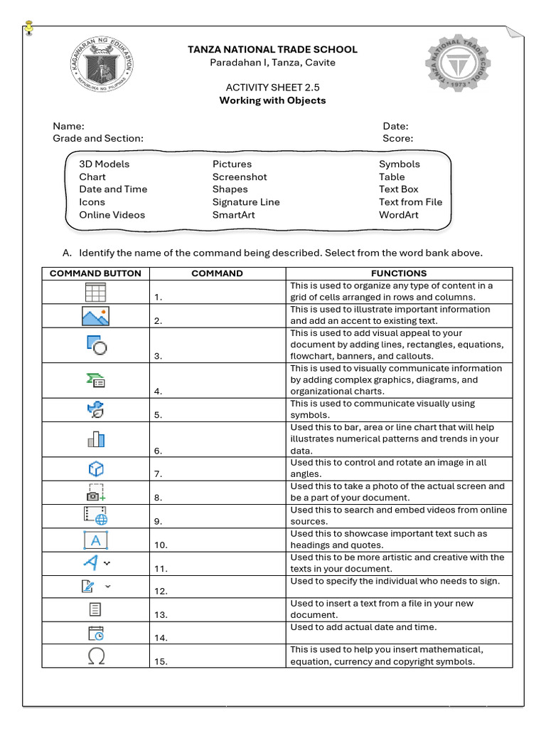 ACTIVITY SHEET 2.5 Working With Objects | PDF | Computing