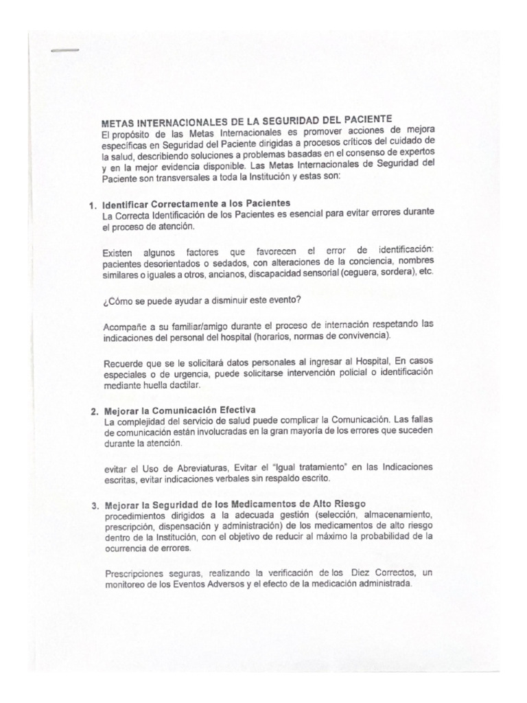Metas Internacionales De La Seguridad Del Paciente Pdf