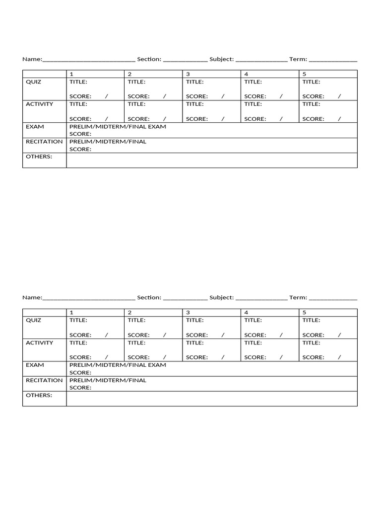 COMPILATIONOFQUIZZES3AACTIVITIES3AEXAMSANDGRADEREPORTFORM | PDF