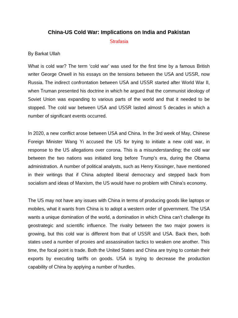 China-US Cold War Implications On India and Pakistan | PDF | Cold War ...