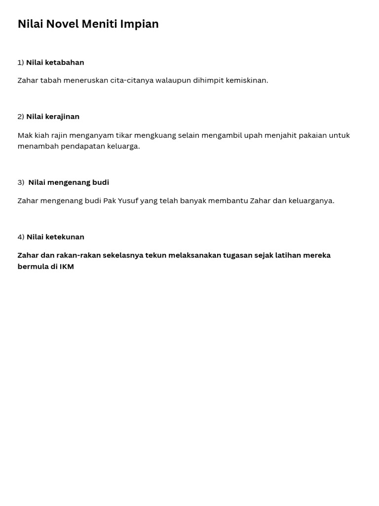 Nilai Novel Meniti Impian | PDF