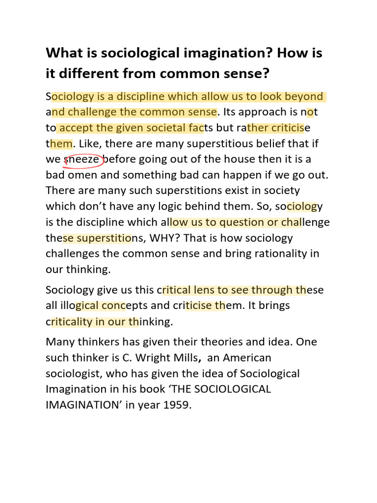 Understanding Sociological Imagination | PDF | Sociology | Common Sense