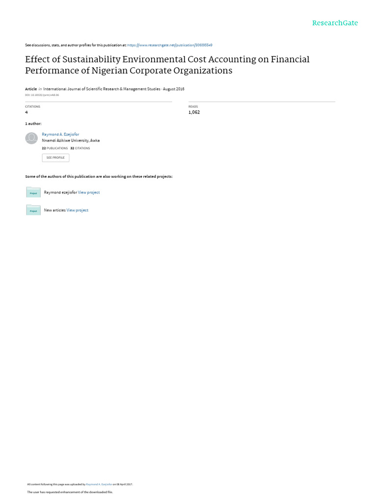 Sustainability Cost Accounting Impact in Nigeria | PDF | P Value ...