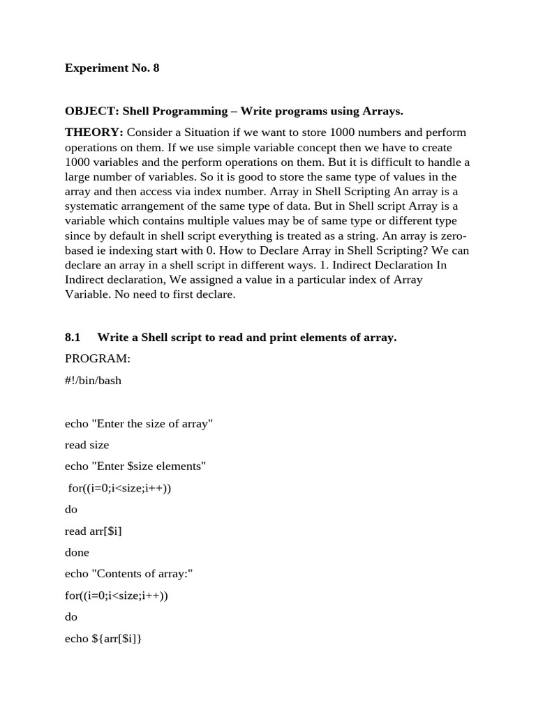 Shell Scripting with Arrays Guide | PDF | Teaching Methods & Materials