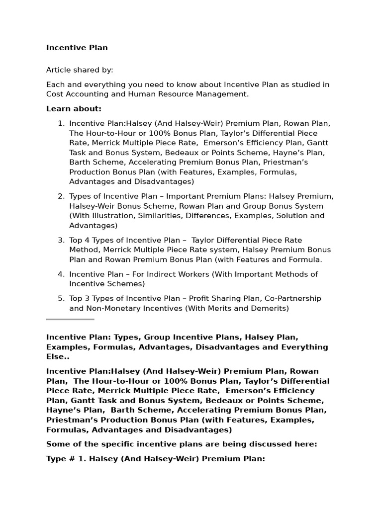 Understanding Incentive Plans in Accounting | PDF | Piece Work | Employment