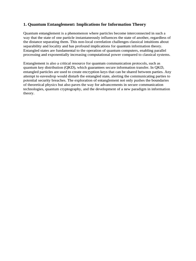 Quantum Entanglement: Implications For Information Theory | PDF ...
