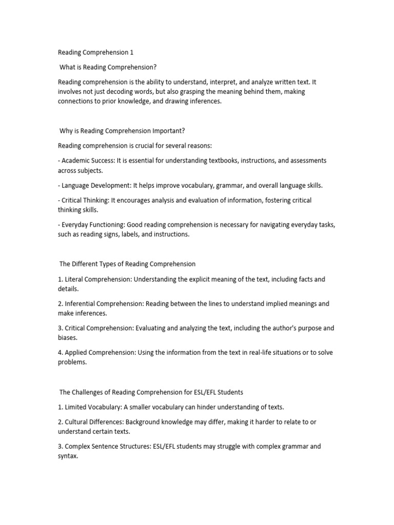 Understanding Reading Comprehension Skills | PDF | Reading ...
