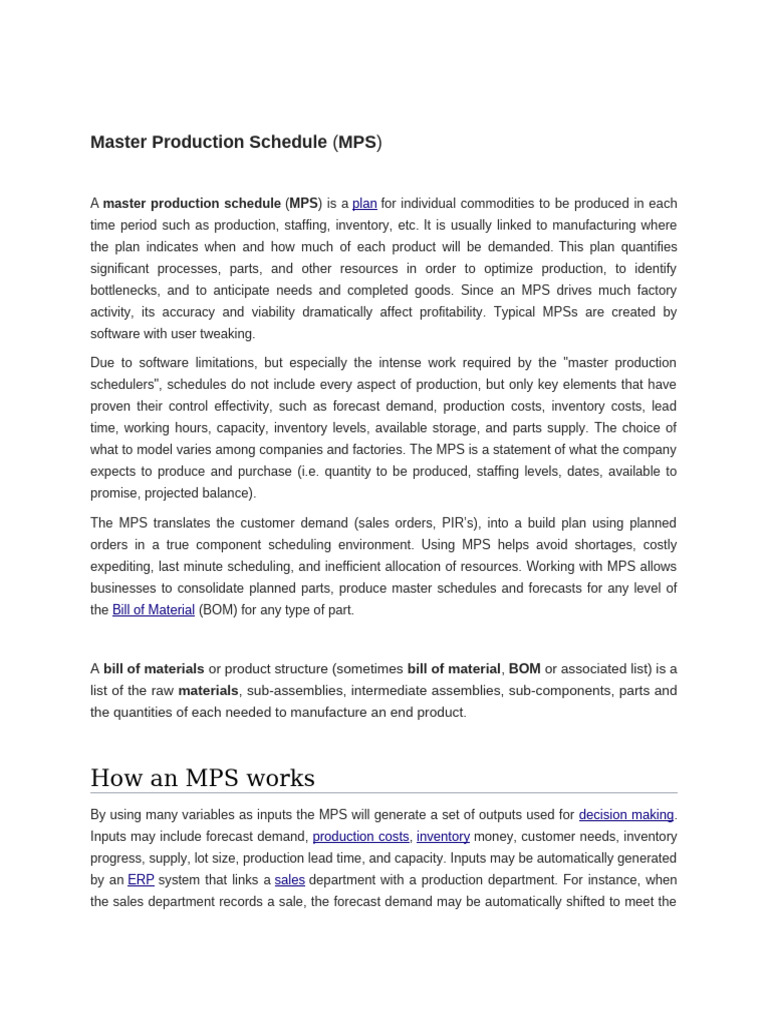 Master Production Schedule | PDF | Production And Manufacturing | Economies