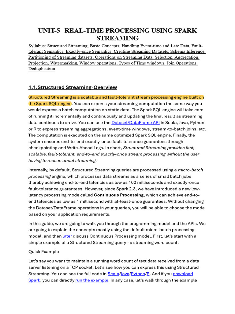 Unit-5(SP) | PDF | Apache Spark | Scala (Programming Language)