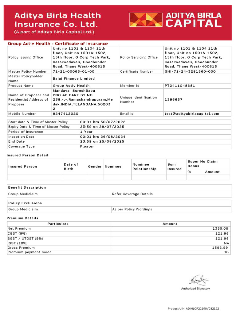 Health Insurance Certificate | PDF | Insurance | Identity Document