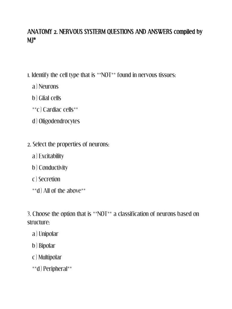 Anatomy 2 (Nervous Systerm) Q & A Part 1 | PDF | Central Nervous System ...