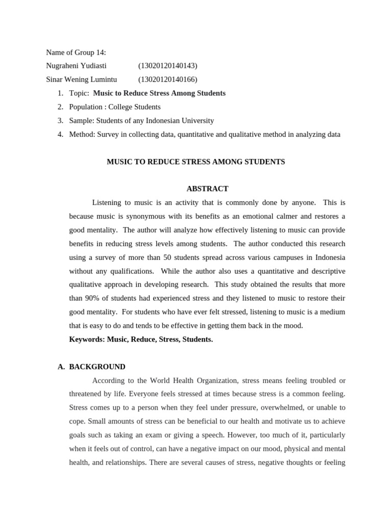 Music's Role in Student Stress Relief | PDF | Survey Methodology ...