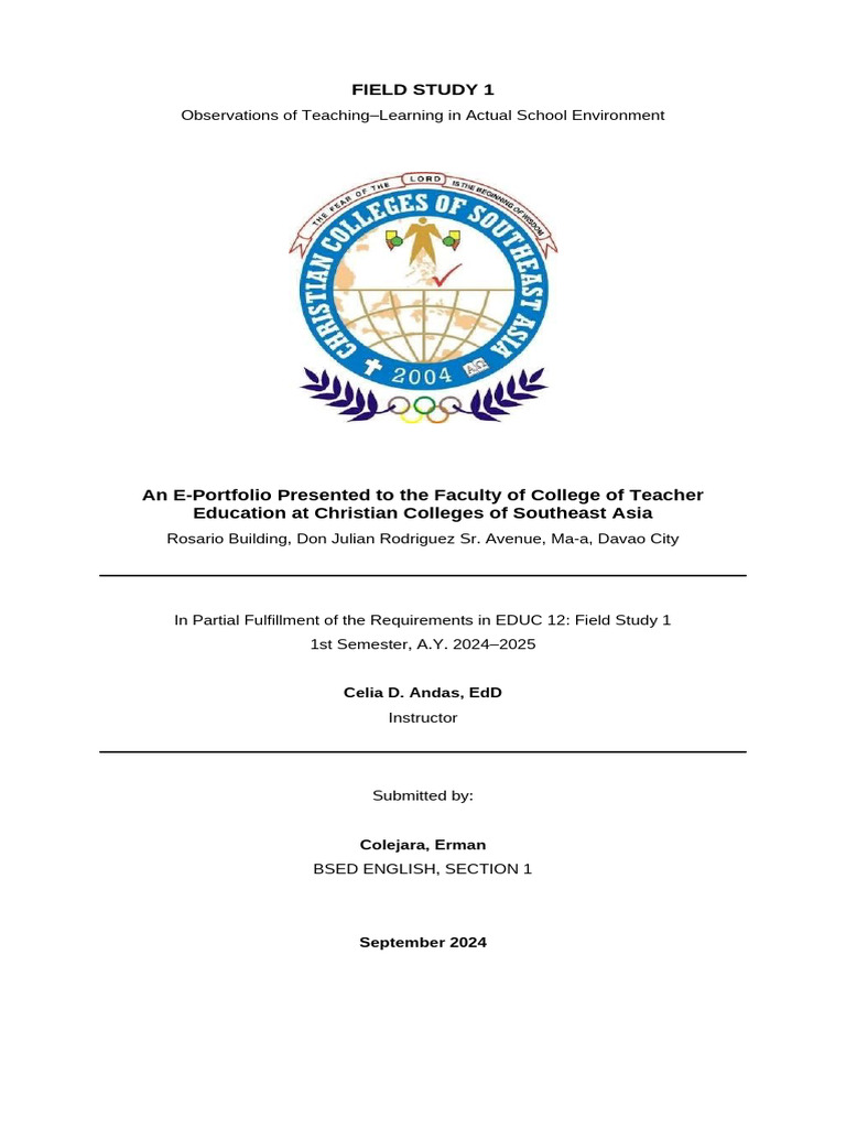 Field Study 1 Portfolio Template | PDF | Learning | Human Communication