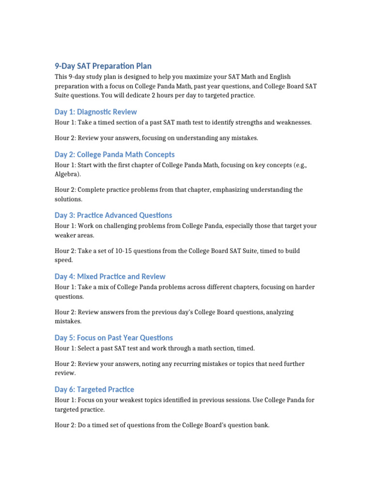 SAT Preparation Plan | PDF | Sat | Mathematics
