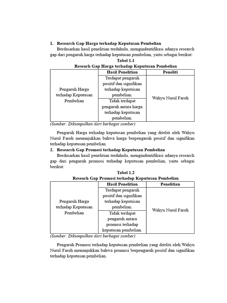 Tabel Riset Gap Harga dan Pembelian | PDF