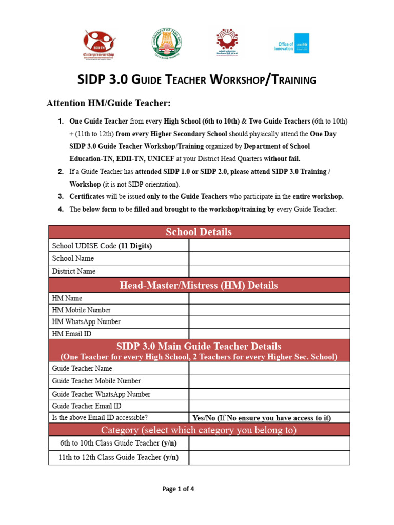 SIDP 3.0 Guide Teacher Workshop Details | PDF