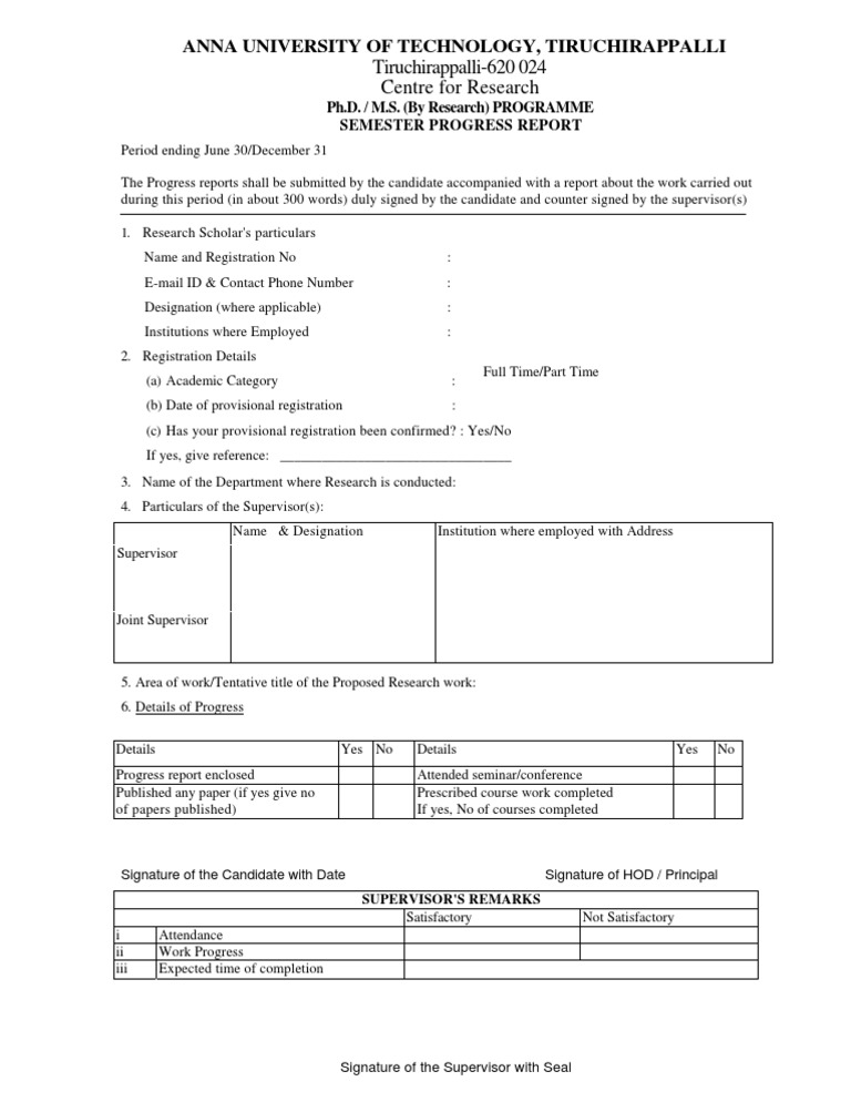 Anna University PhD/MS Progress Report | PDF