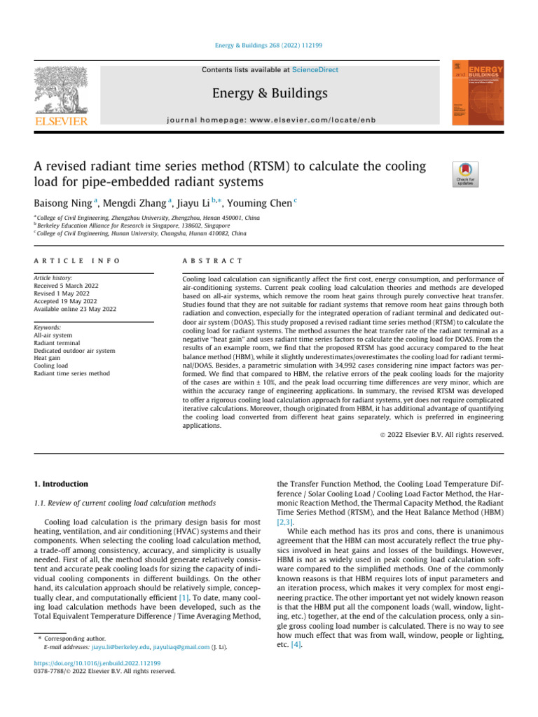 A Revised Radiant Time Series Method (RTSM) To Calculate The Cooling ...