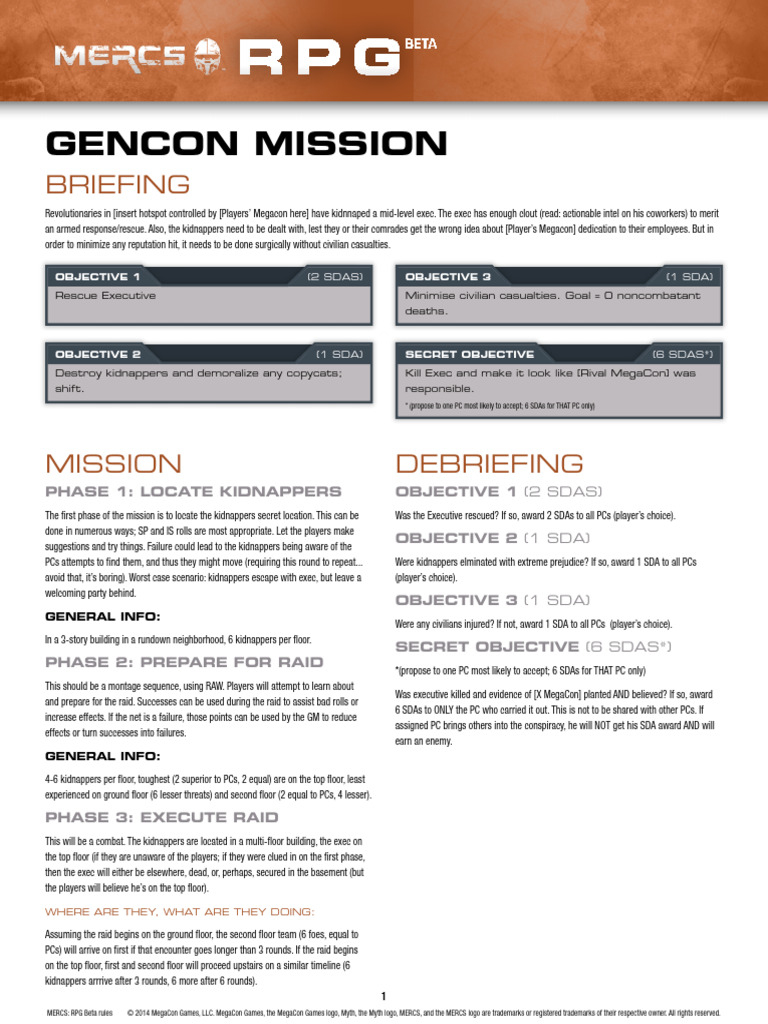 MERCS RPG Kidnap Rescue Mission Guide | PDF | Firearms | Projectile Weapons