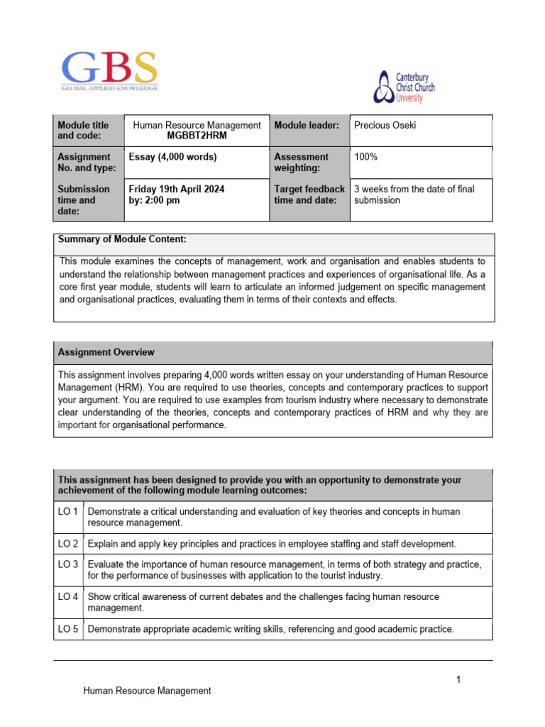 Assignment Brief | PDF | Human Resource Management | Essays