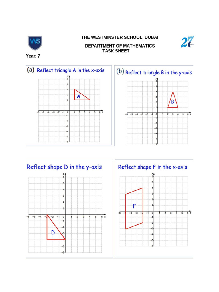 Year 7 Math Reflection Task Sheet | PDF