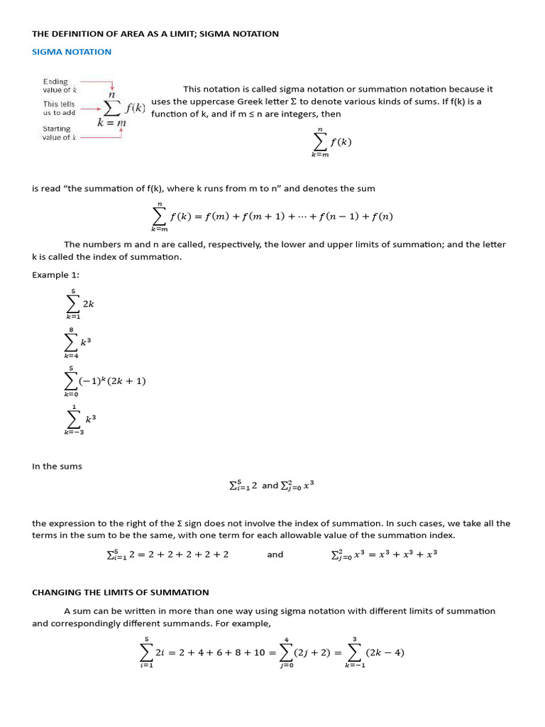 Understanding Sigma Notation and Area | PDF | Summation | Interval ...
