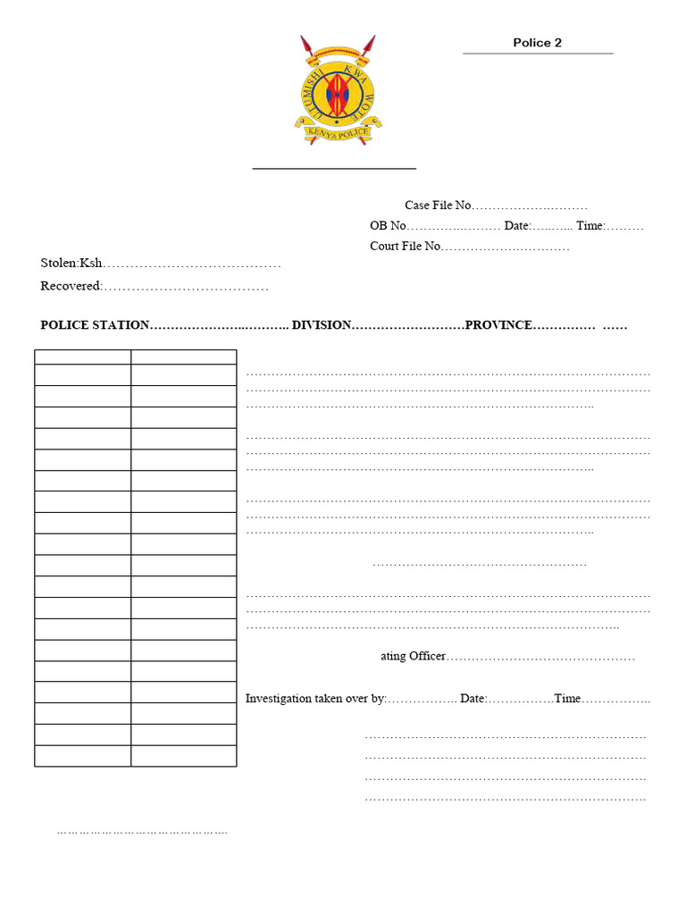 Kenya Police Case File Template | PDF | Crimes | Crime & Violence
