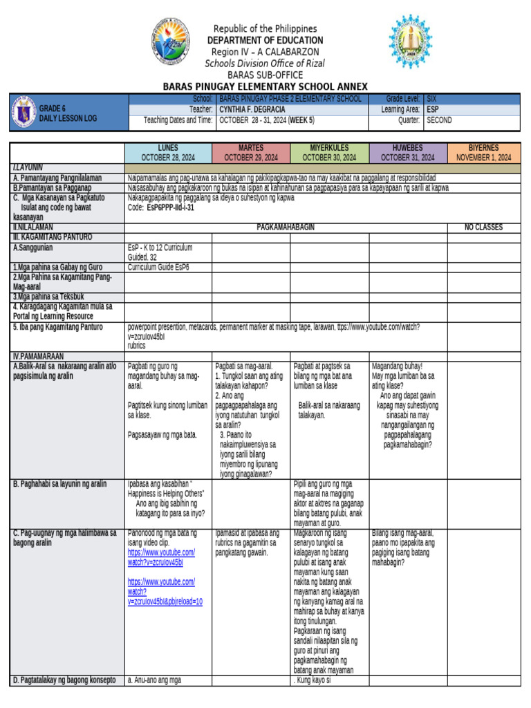 DLL - Esp 6 - Q2 - W5 | PDF