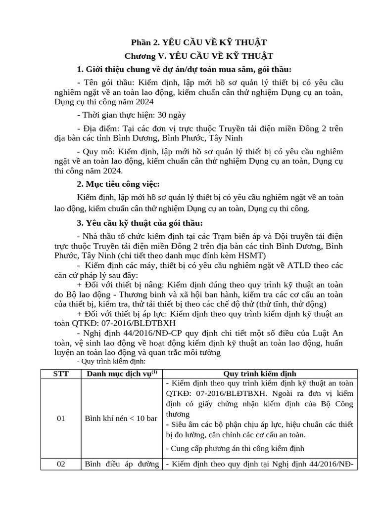 Yeu Cau Ky Thuat | PDF