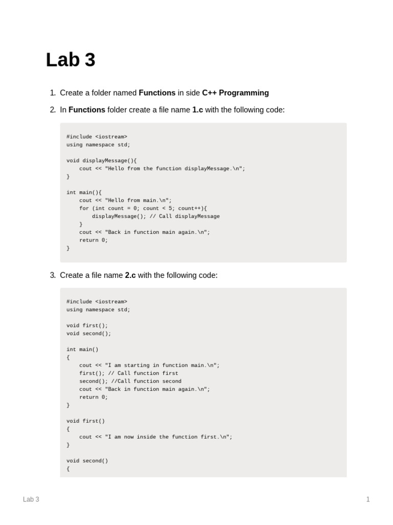 C++ Functions Lab Exercises | PDF | Parameter (Computer Programming ...