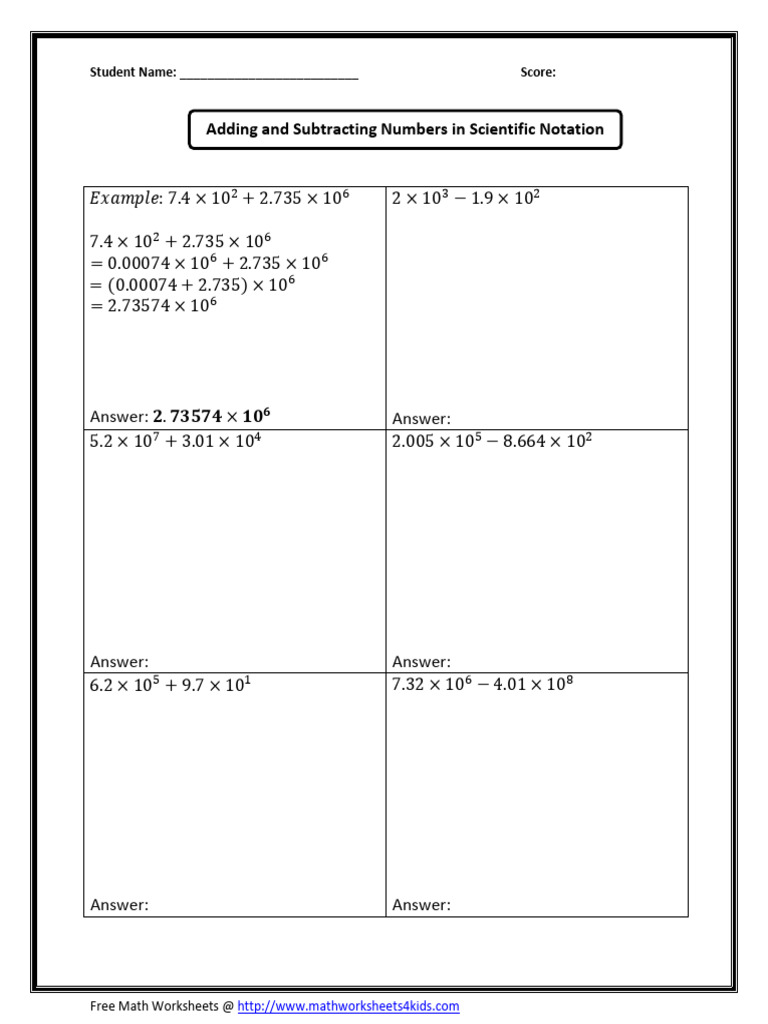 Adding and Subtracting Scientific Notation | PDF | Career & Growth ...