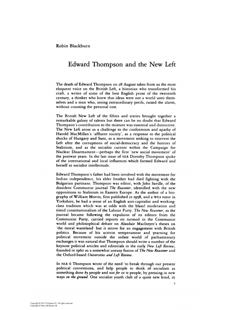 Ed Thompson & New Left | PDF | Classics