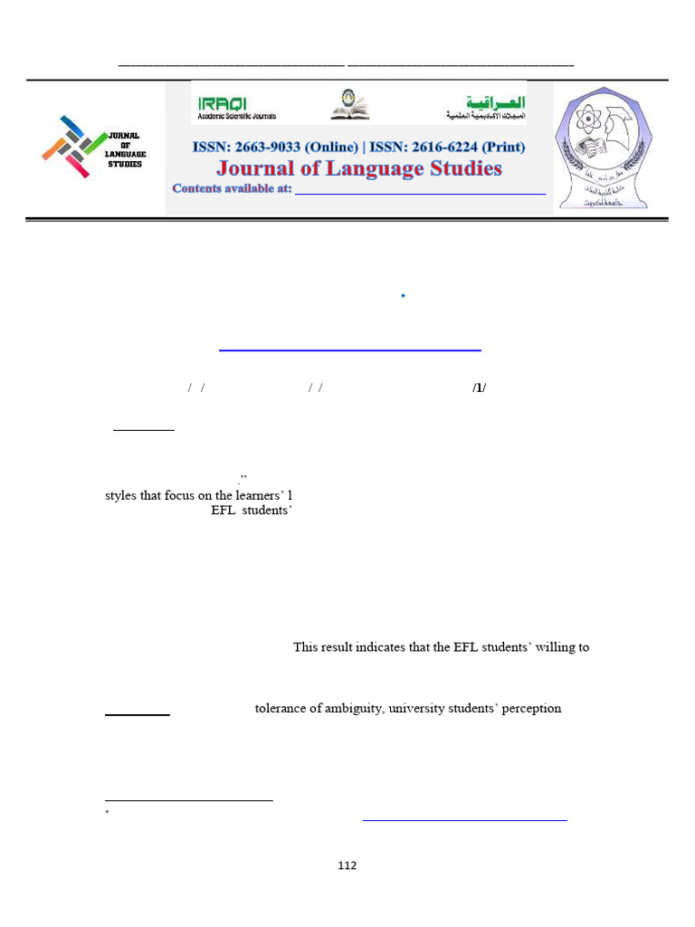 The Perception of EFL University Students InTolerance | PDF | English ...