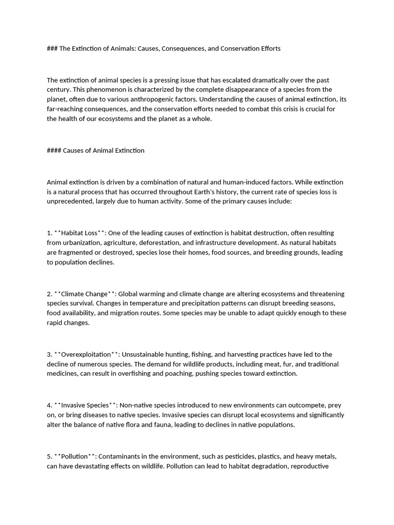 Causes and Impact of Animal Extinction | PDF | Conservation Biology ...