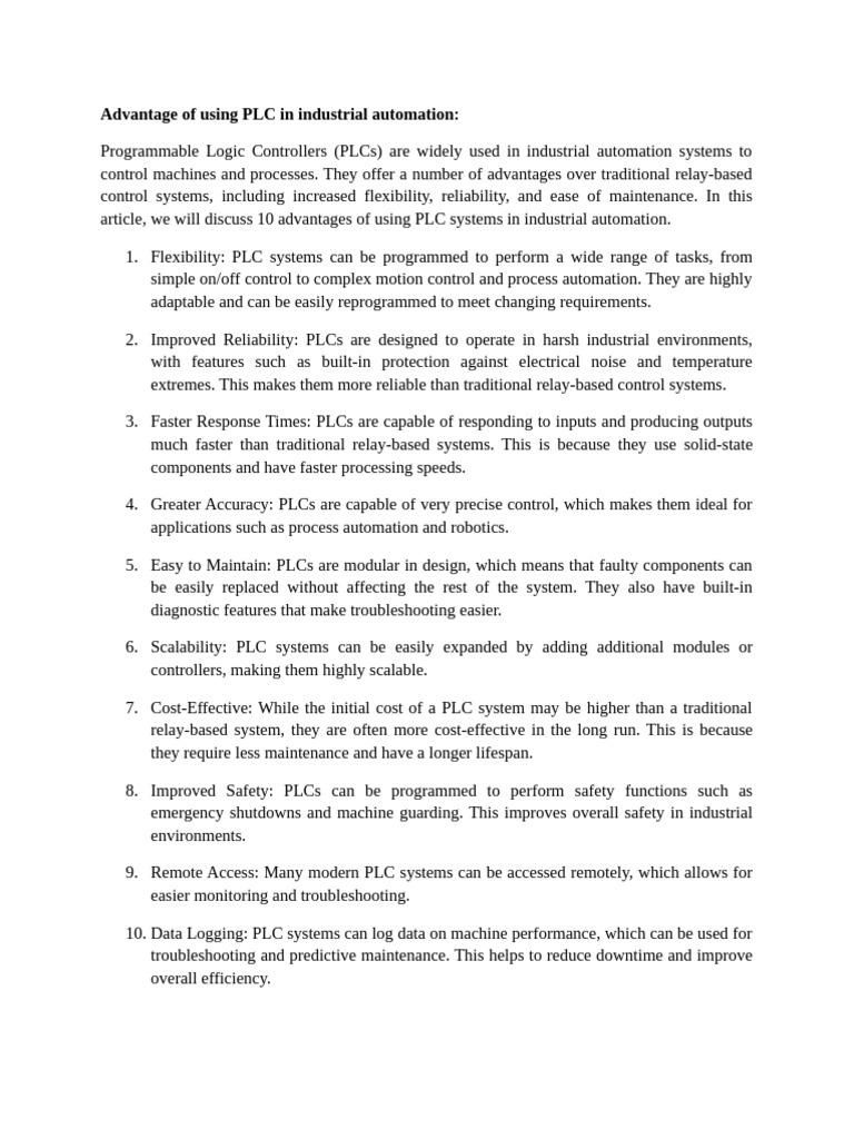 PLC Benefits for Industrial Automation | PDF | Programmable Logic ...