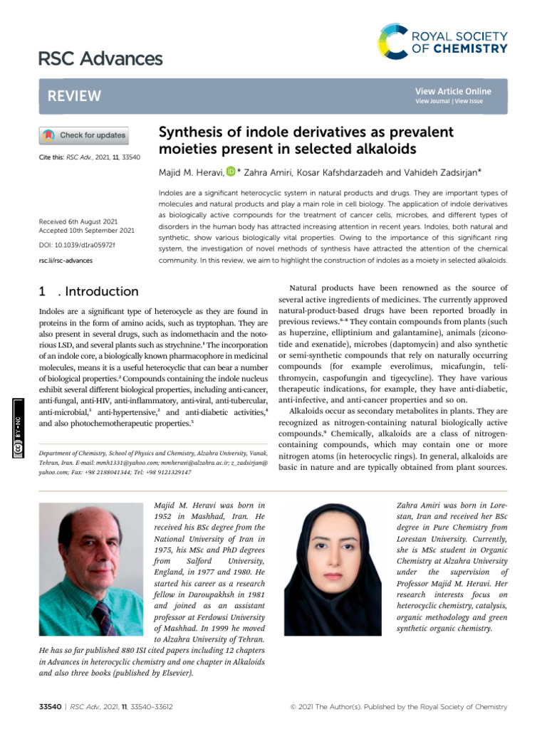 Synthesis of Indole Derivatives in Alkaloids | PDF | Natural Products ...