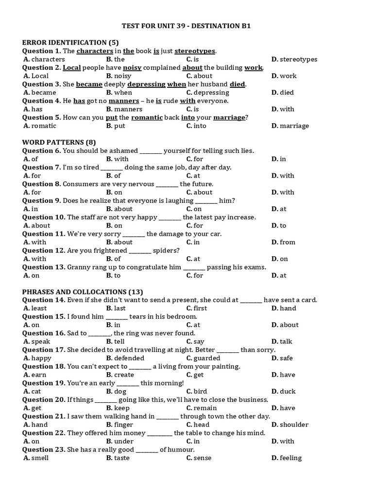 Test Unit 39 Destination b1 | PDF