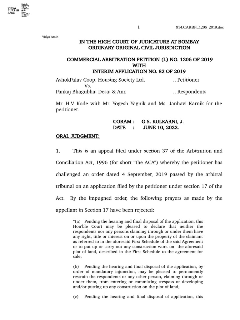 Bom HC Arbitration 431116 | PDF | Arbitration | Tribunal
