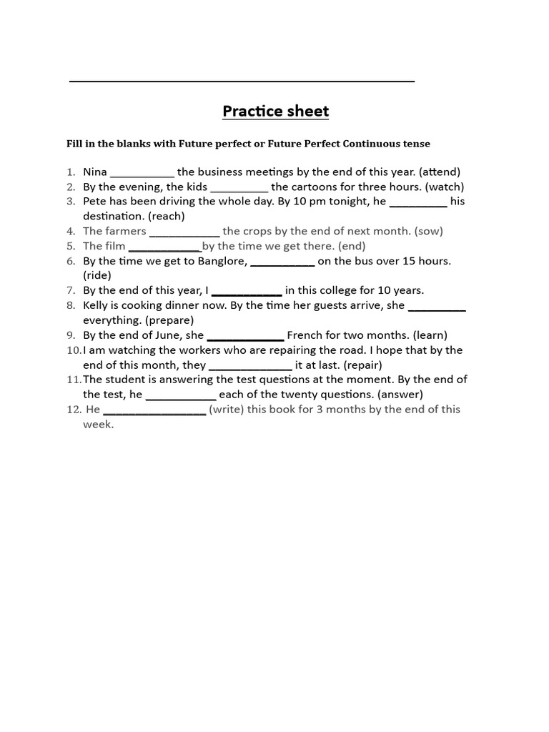Future Perfect and Future Perfect Continuous - Practicesht | PDF