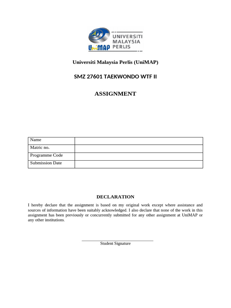 Taekwondo Assignment Front Cover | PDF | Career & Growth