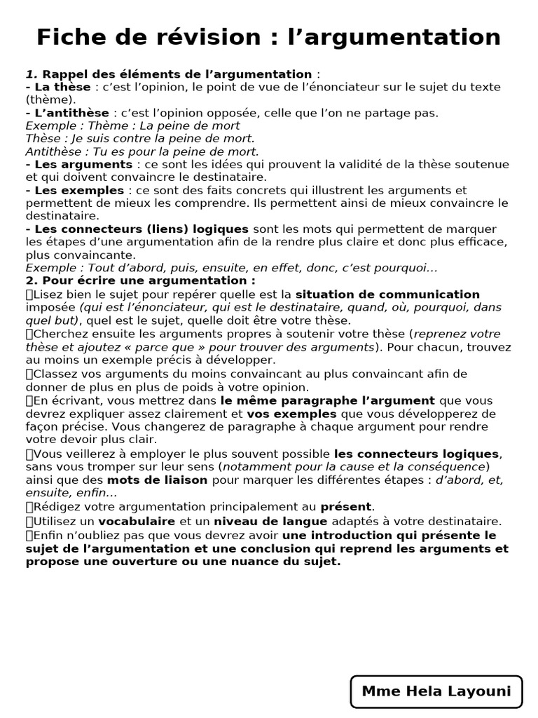 Fiche de révision : Argumentation et dissertation | PDF | Argumentation ...