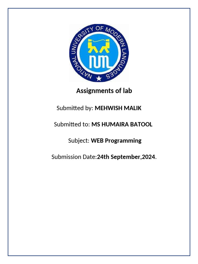 Assignments for Web Programming Lab | PDF